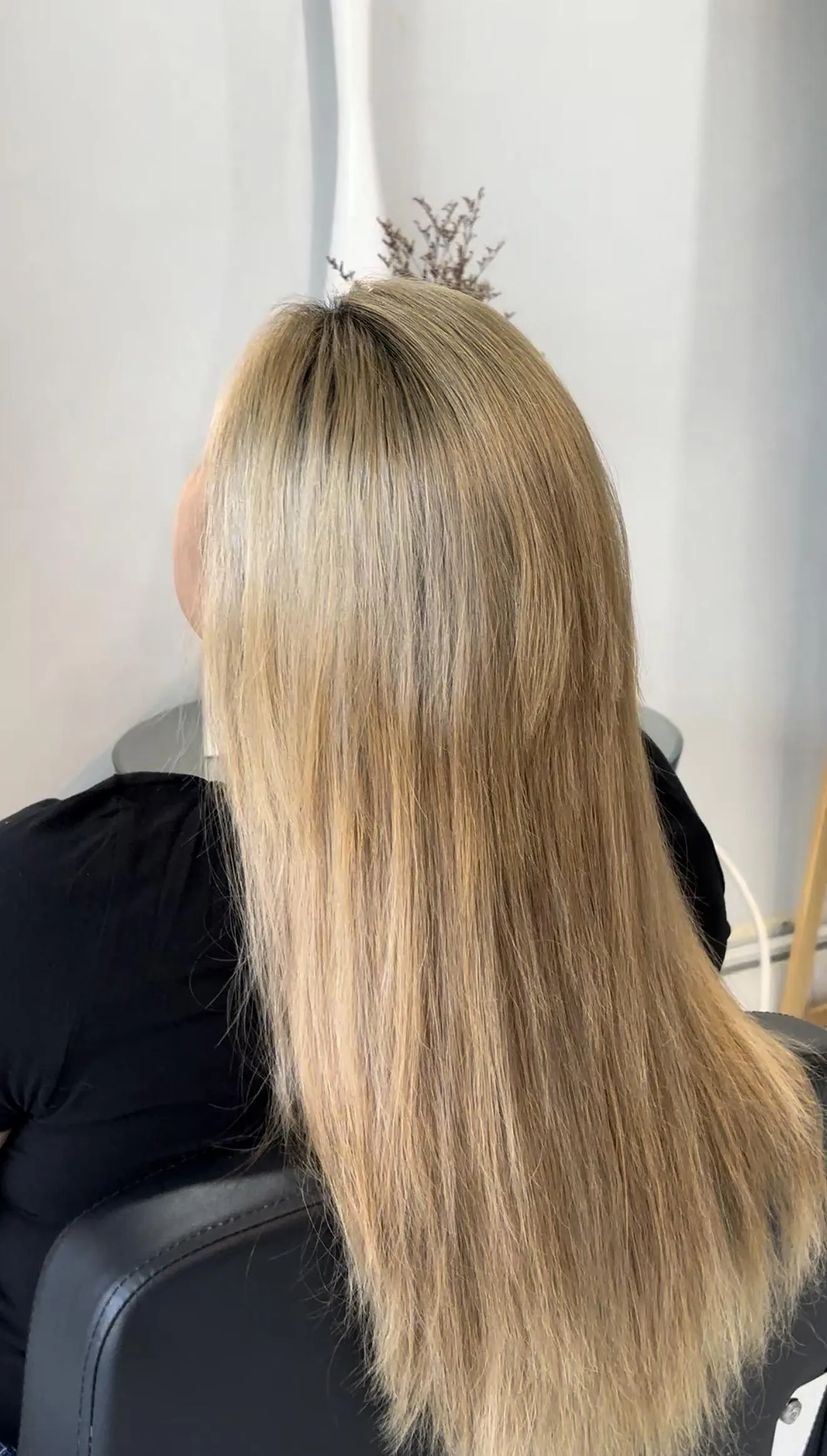 Before and after hair colour correction showing restored dimension